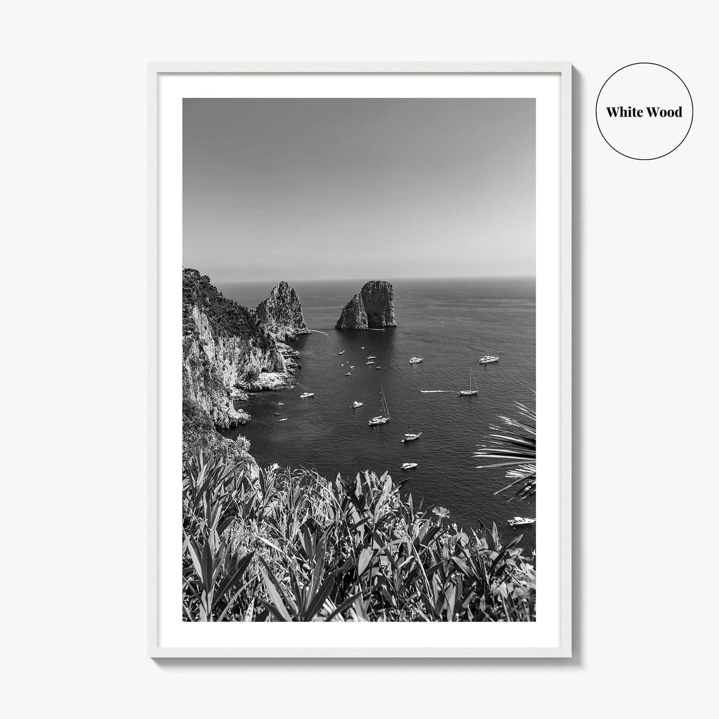 Capri Island Black and White Fine Art Photo Print, Faraglioni Cliffs, Tyrrhenian Sea, Italy