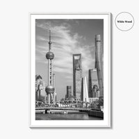 Shanghai Skyline Black and White Fine Art Photo Print, Waibaidu Bridge, China Wall Decor