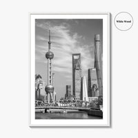 Shanghai Skyline Black and White Fine Art Photo Print, Waibaidu Bridge, China Wall Decor