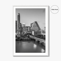 Austin Skyline Black and White Fine Art Photo Print, Texas Colorado River Poster