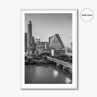 Austin Skyline Black and White Fine Art Photo Print, Texas Colorado River Poster
