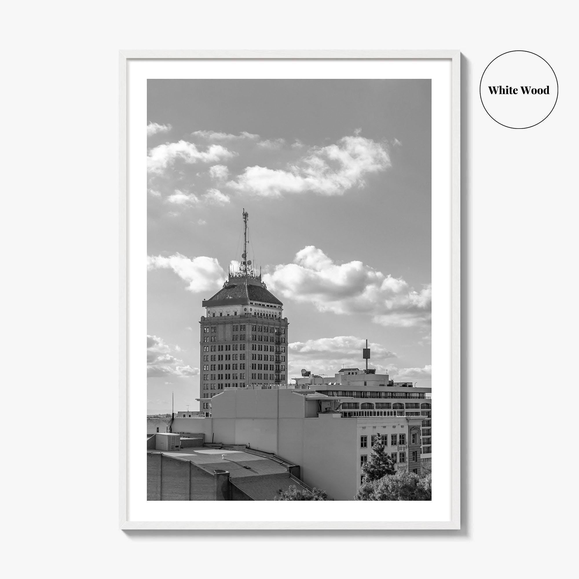 Fresno Skyline Black and White Fine Art Photo Print, Downtown California Poster