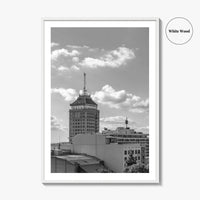 Fresno Skyline Black and White Fine Art Photo Print, Downtown California Poster