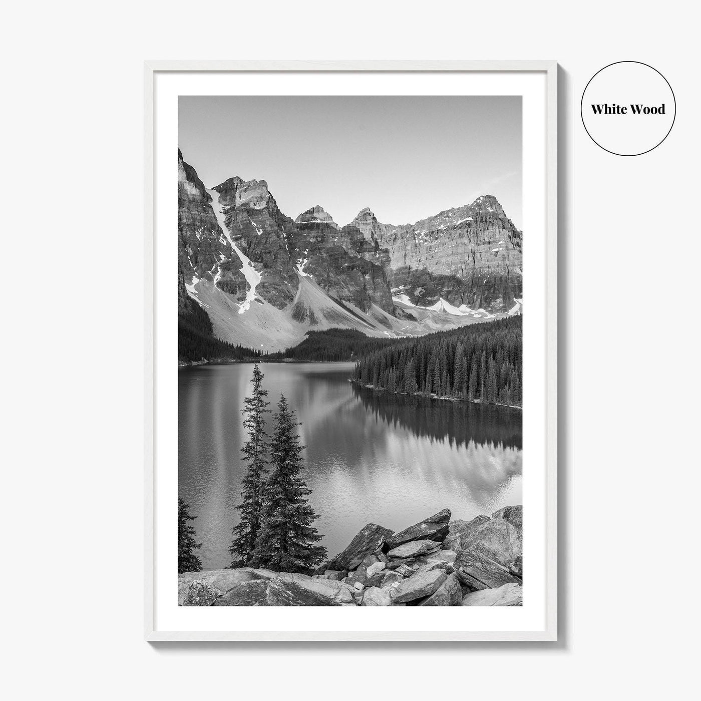 Moraine Lake Black and White Fine Art Photo Print, Banff, Alberta Canada