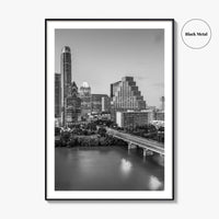 Austin Skyline Black and White Fine Art Photo Print, Texas Colorado River Poster