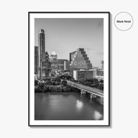 Austin Skyline Black and White Fine Art Photo Print, Texas Colorado River Poster