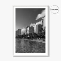 Waikiki Black and White Fine Art Photo Print, Honolulu Oahu Hawaii Poster
