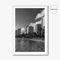 Waikiki Black and White Fine Art Photo Print, Honolulu Oahu Hawaii Poster