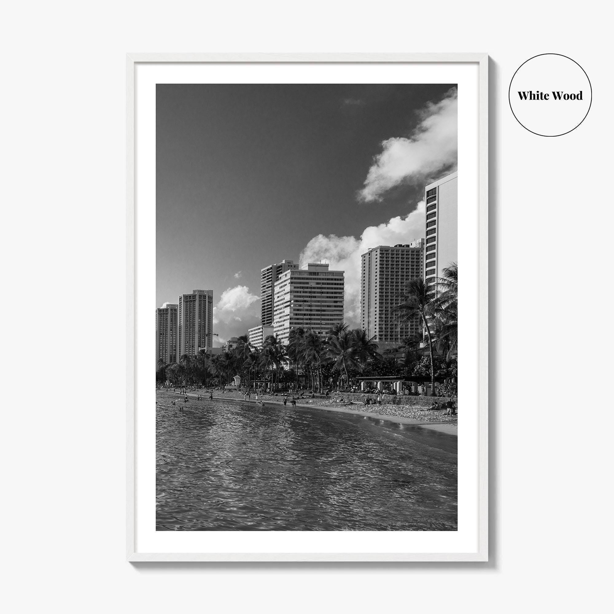 Waikiki Black and White Fine Art Photo Print, Honolulu Oahu Hawaii Poster