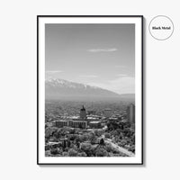 Salt Lake City Skyline Black and White Fine Art Photo Print, Utah Wall Poster