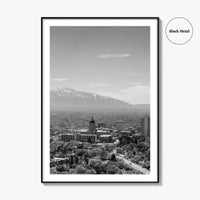 Salt Lake City Skyline Black and White Fine Art Photo Print, Utah Wall Poster