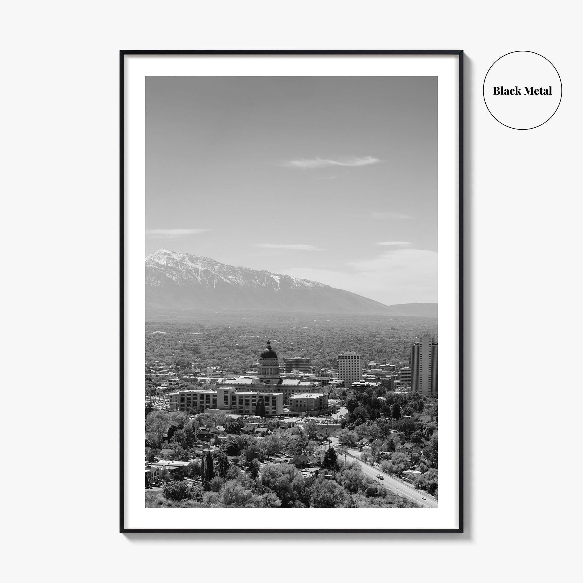 Salt Lake City Skyline Black and White Fine Art Photo Print, Utah Wall Poster