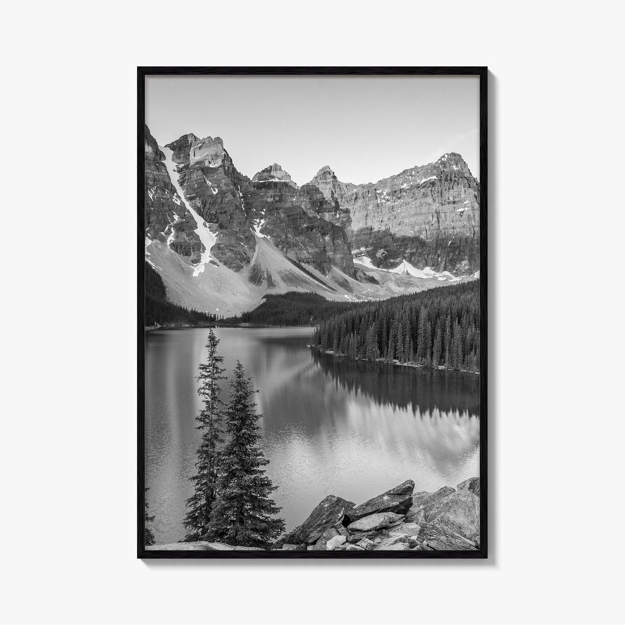 Moraine Lake Black and White Fine Art Photo Print, Banff, Alberta Canada