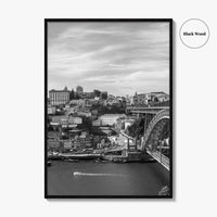 Porto Skyline Black and White Fine Art Photo Print, Douro River Portugal Poster