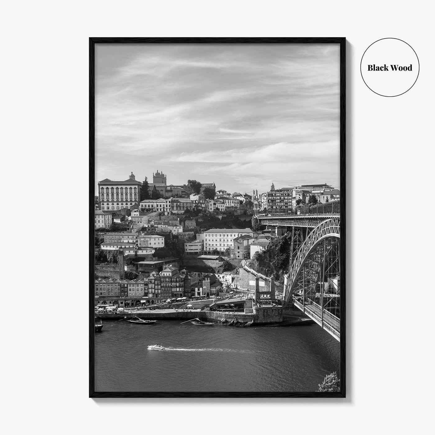 Porto Skyline Black and White Fine Art Photo Print, Douro River Portugal Poster