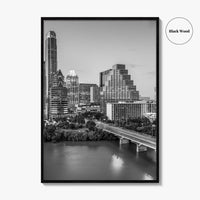 Austin Skyline Black and White Fine Art Photo Print, Texas Colorado River Poster