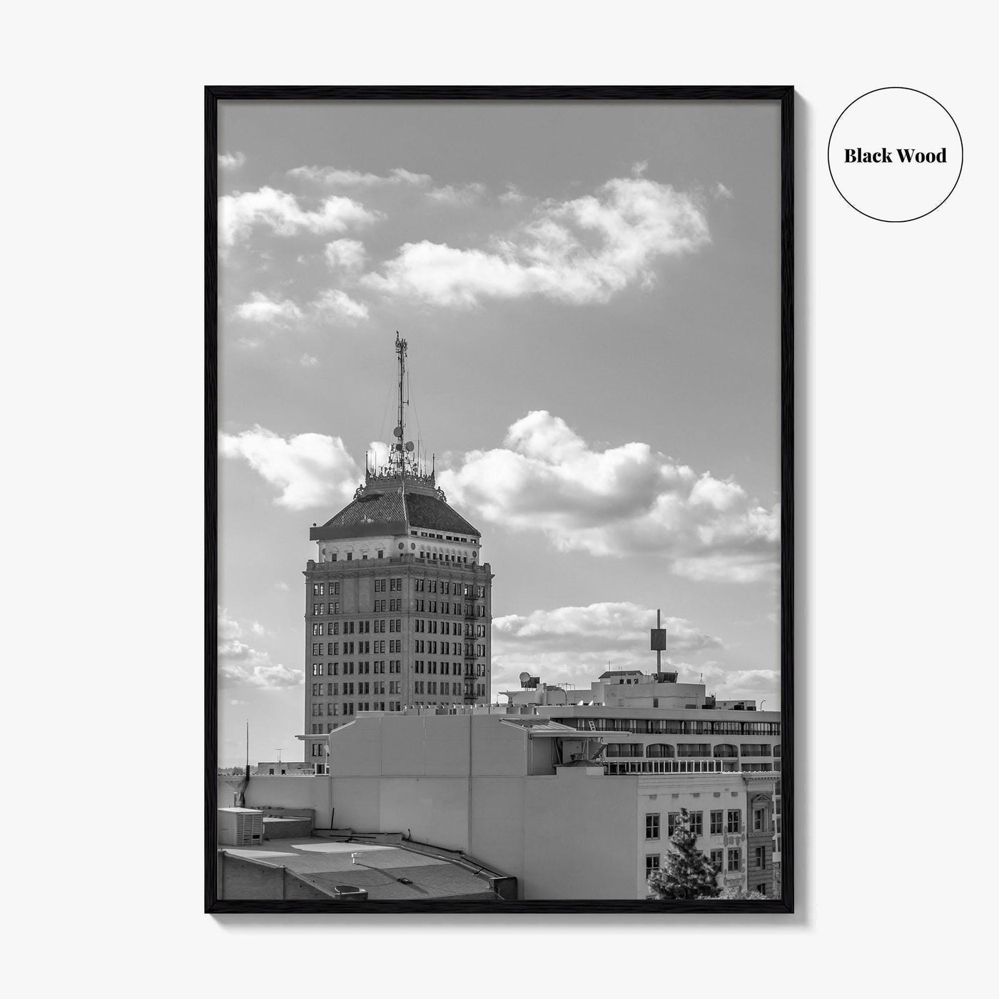 Fresno Skyline Black and White Fine Art Photo Print, Downtown California Poster