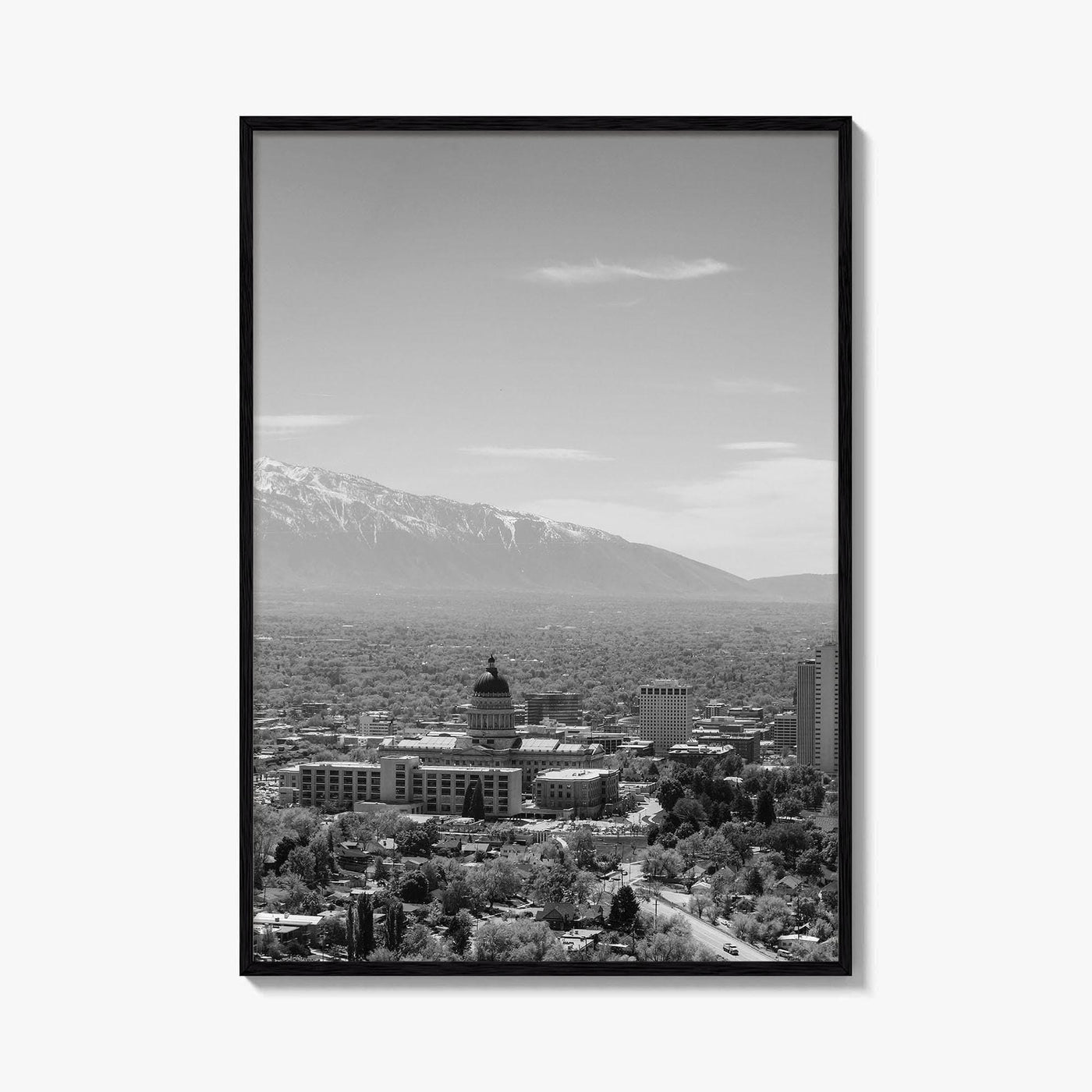Salt Lake City Skyline Black and White Fine Art Photo Print, Utah Wall Poster