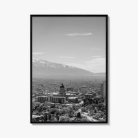 Salt Lake City Skyline Black and White Fine Art Photo Print, Utah Wall Poster