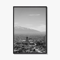 Salt Lake City Skyline Black and White Fine Art Photo Print, Utah Wall Poster