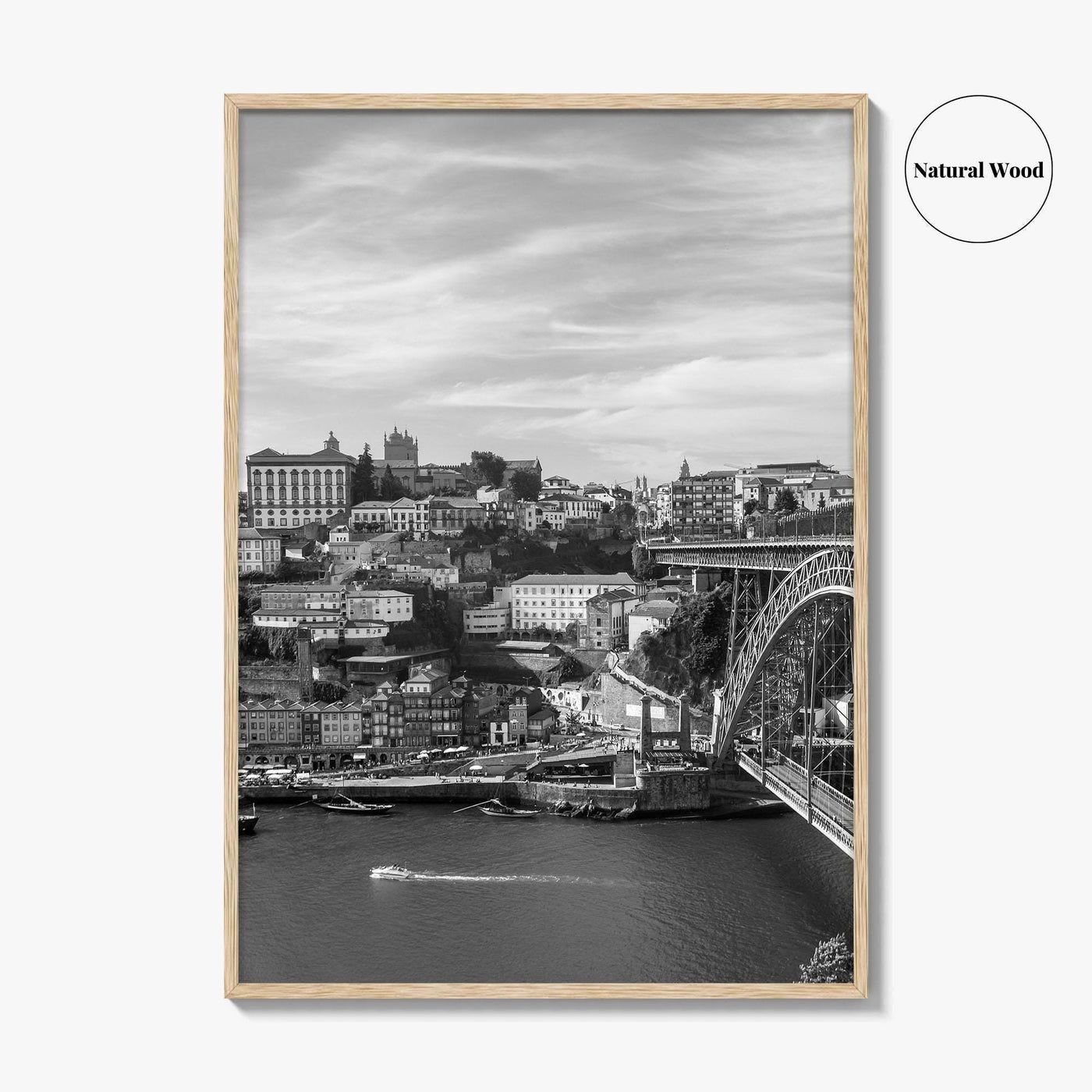 Porto Skyline Black and White Fine Art Photo Print, Douro River Portugal Poster