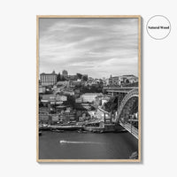 Porto Skyline Black and White Fine Art Photo Print, Douro River Portugal Poster