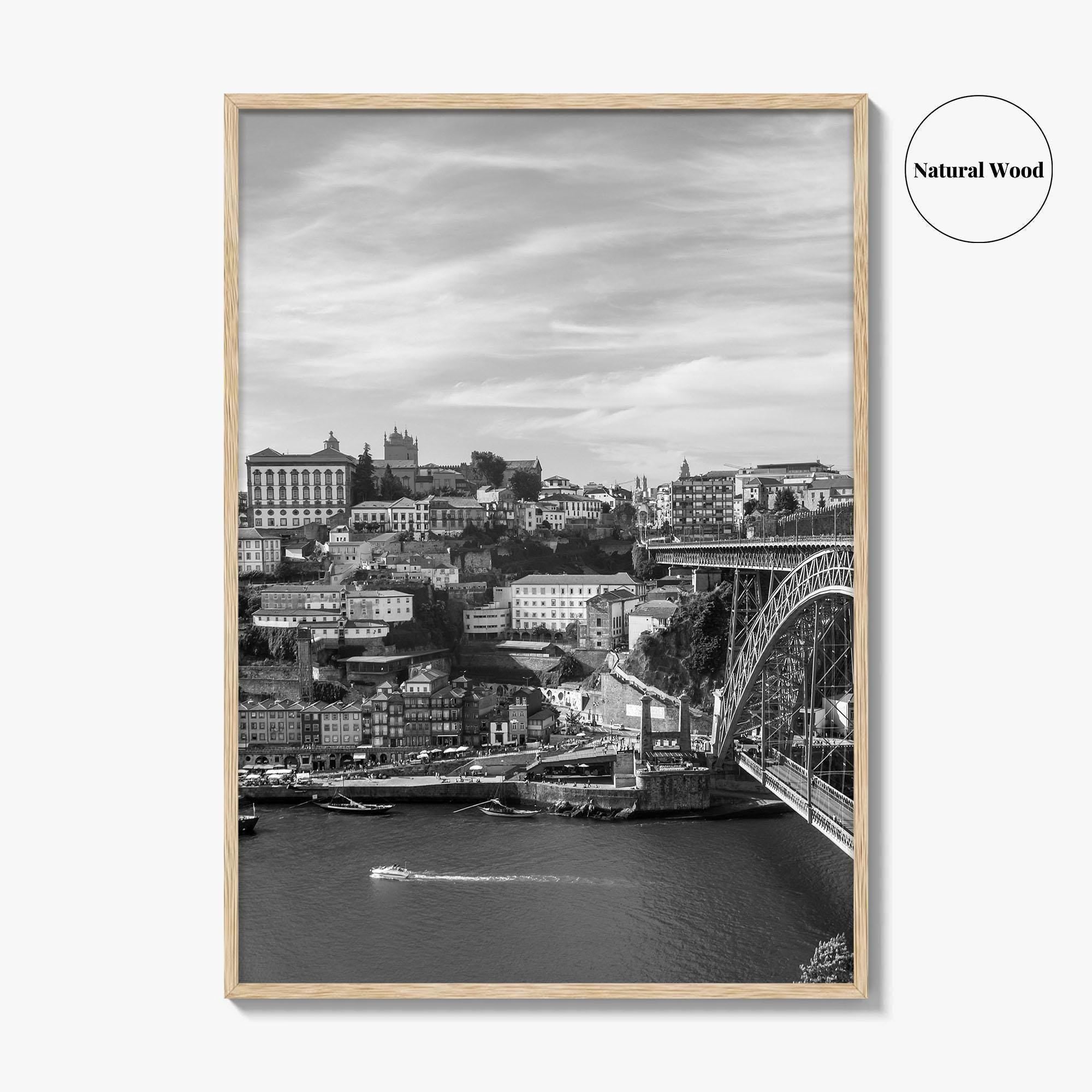 Porto Skyline Black and White Fine Art Photo Print, Douro River Portugal Poster