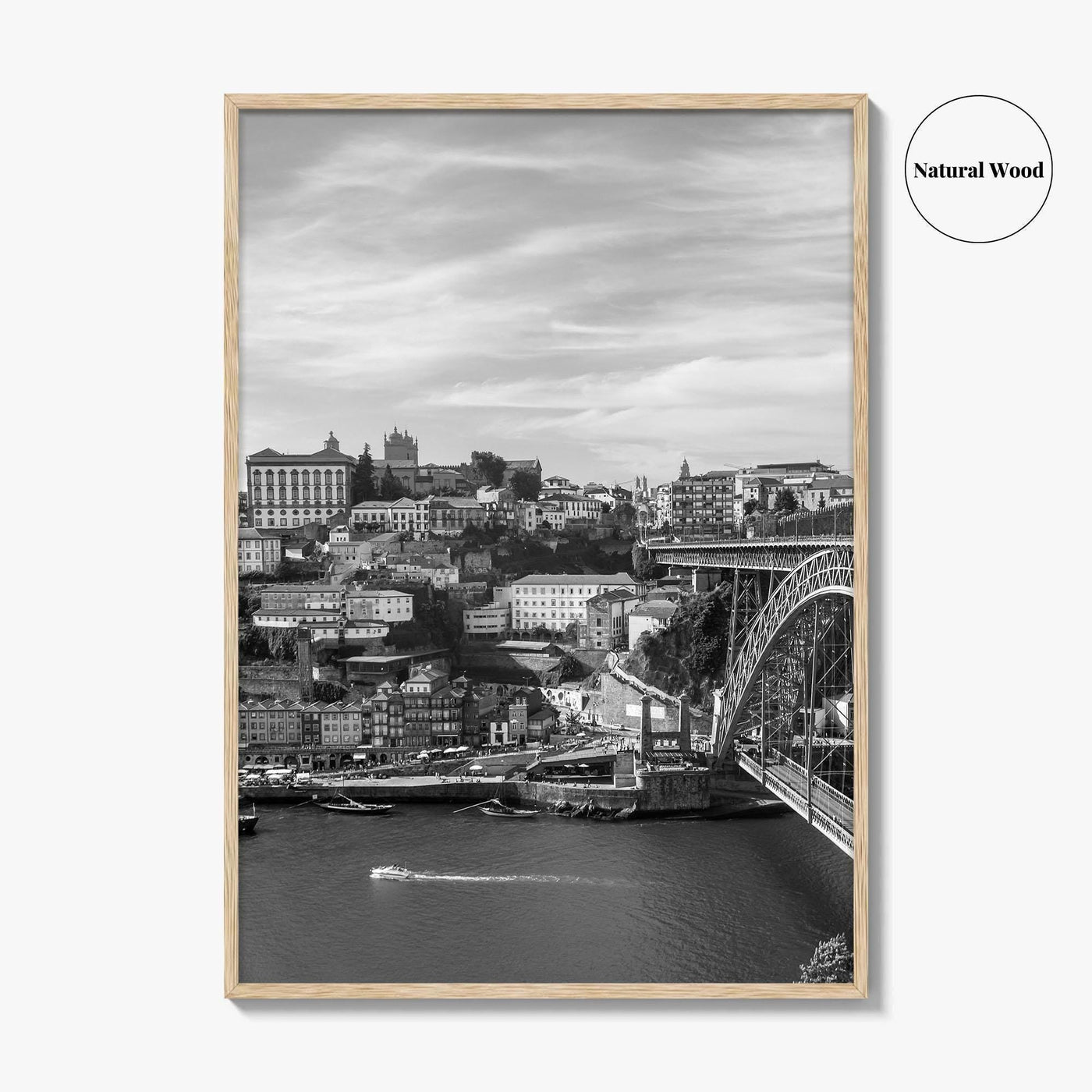 Porto Skyline Black and White Fine Art Photo Print, Douro River Portugal Poster