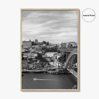Porto Skyline Black and White Fine Art Photo Print, Douro River Portugal Poster