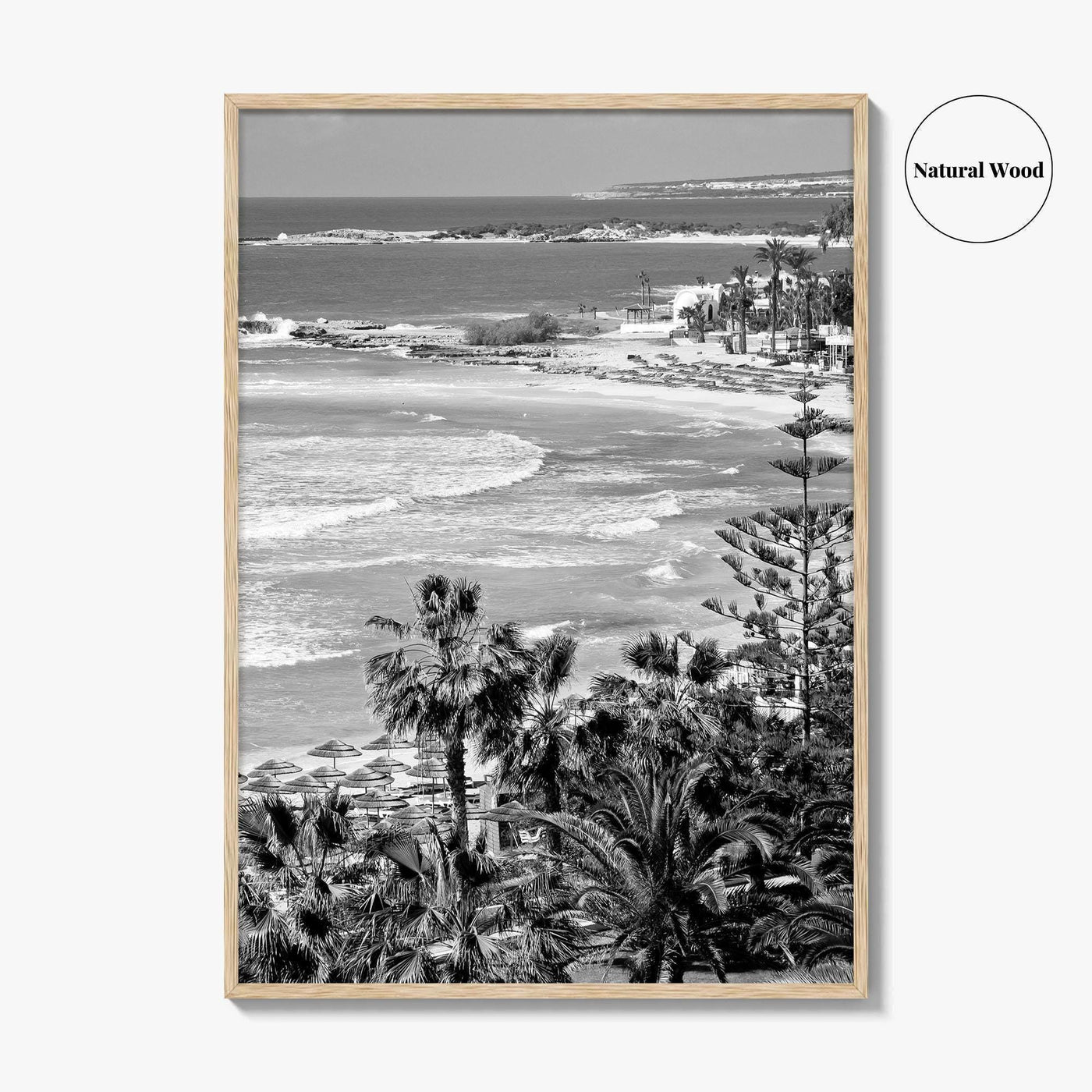 Cyprus Black and White Fine Art Photo Print, Mediterranean Sea Coastline Wall Poster, Europe