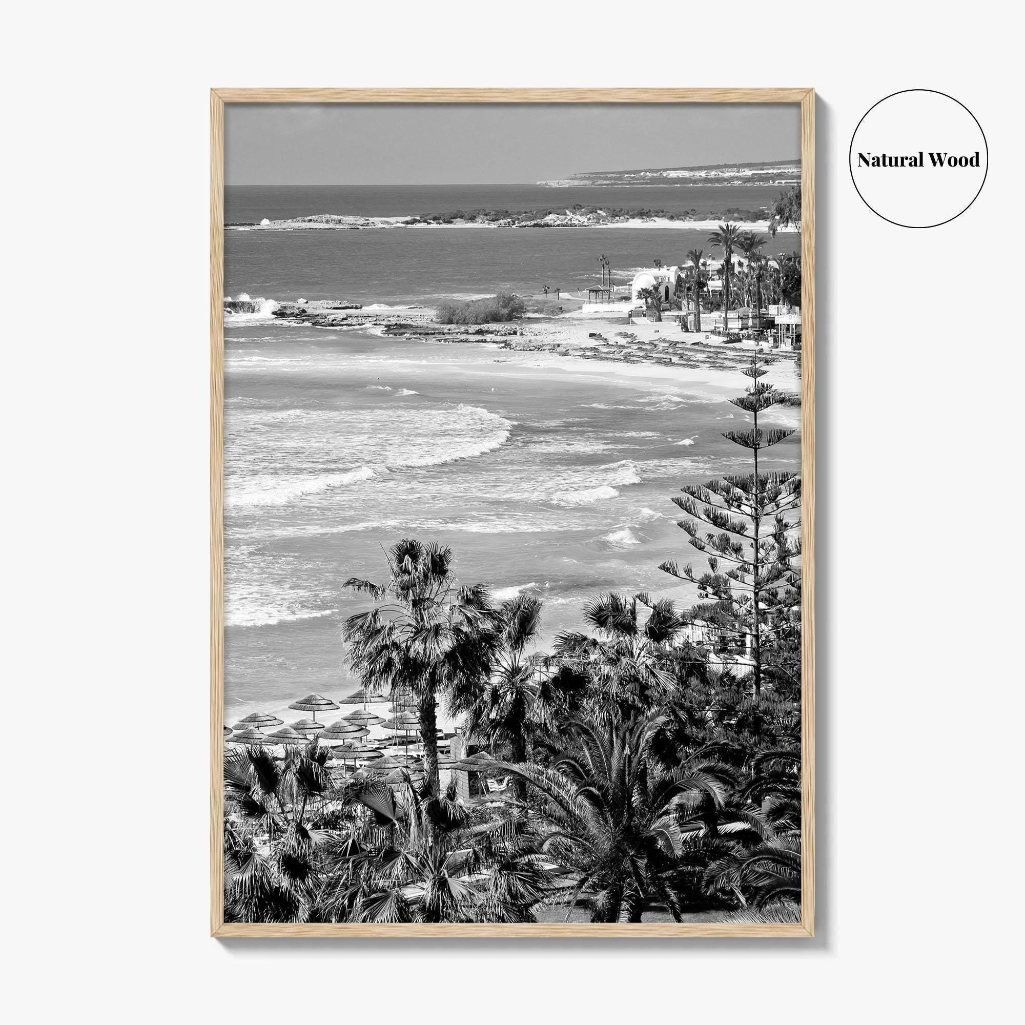 Cyprus Black and White Fine Art Photo Print, Mediterranean Sea Coastline Wall Poster, Europe
