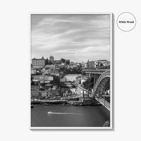 Porto Skyline Black and White Fine Art Photo Print, Douro River Portugal Poster