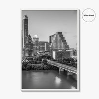 Austin Skyline Black and White Fine Art Photo Print, Texas Colorado River Poster