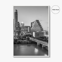 Austin Skyline Black and White Fine Art Photo Print, Texas Colorado River Poster