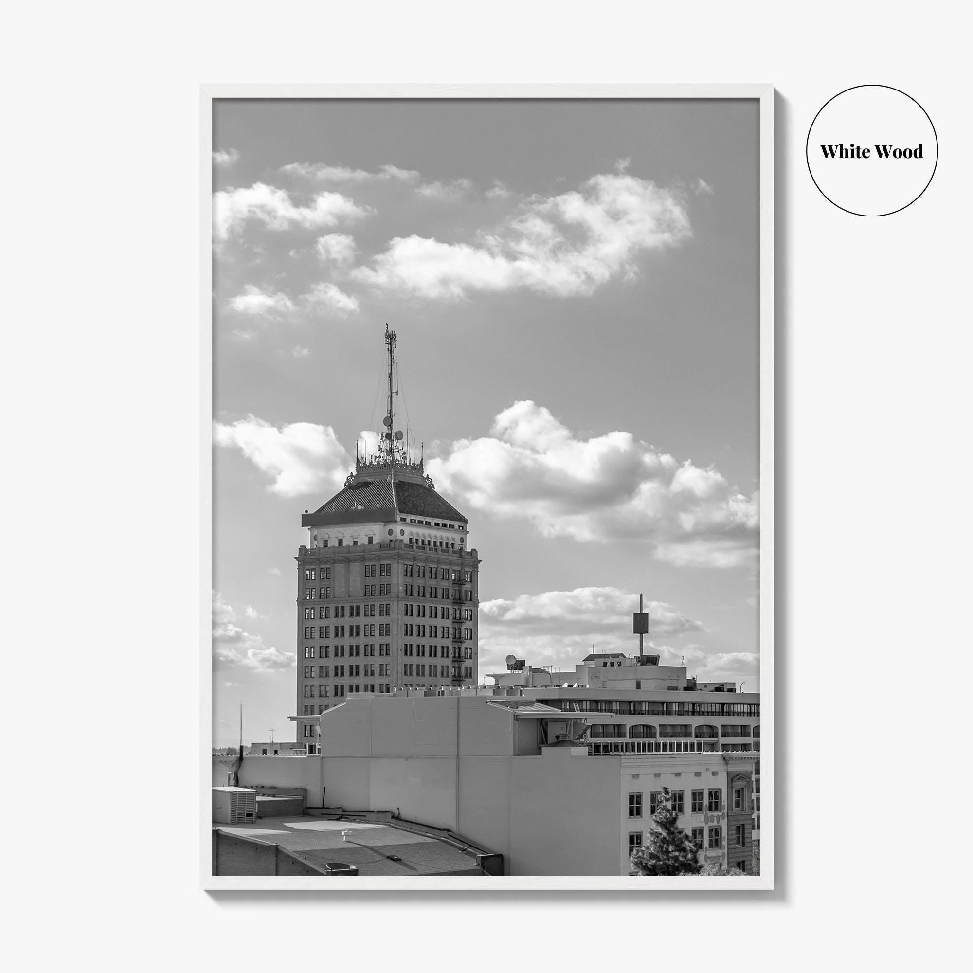 Fresno Skyline Black and White Fine Art Photo Print, Downtown California Poster