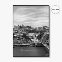Porto Skyline Black and White Fine Art Photo Print, Douro River Portugal Poster