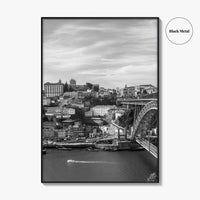Porto Skyline Black and White Fine Art Photo Print, Douro River Portugal Poster