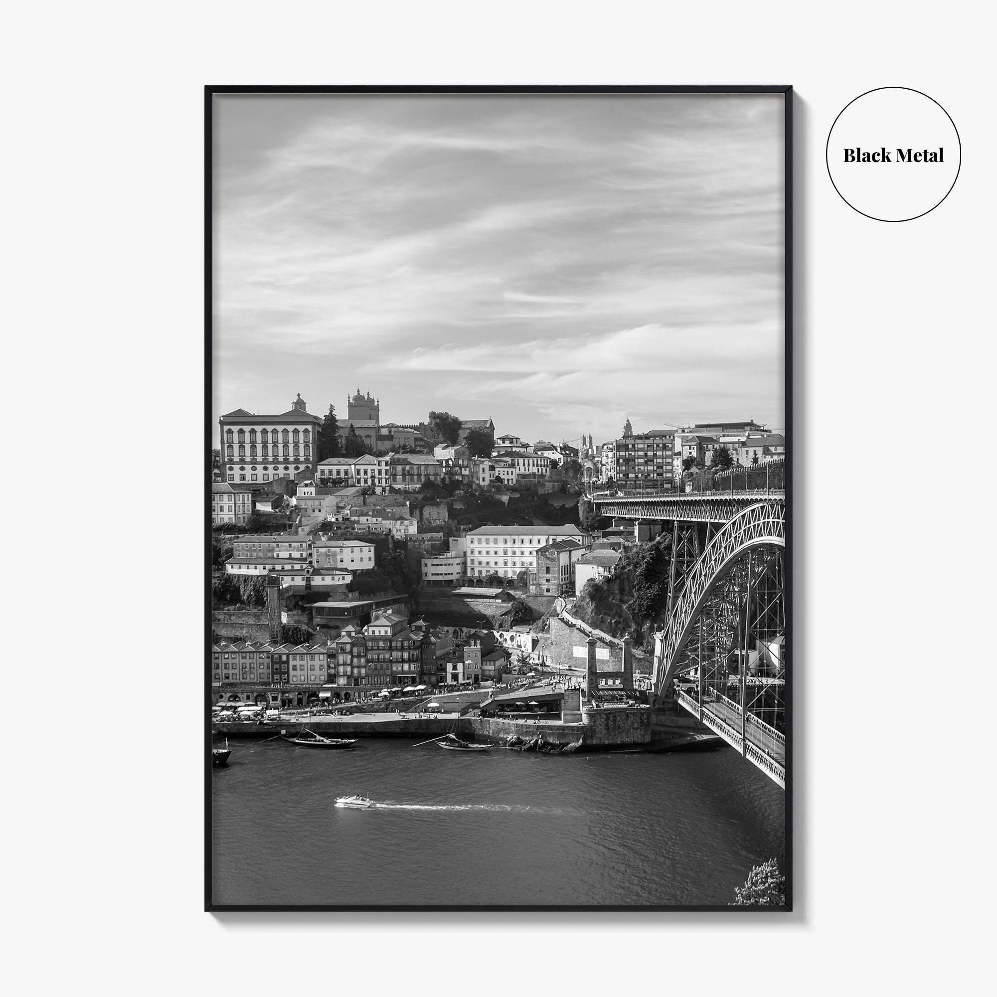 Porto Skyline Black and White Fine Art Photo Print, Douro River Portugal Poster