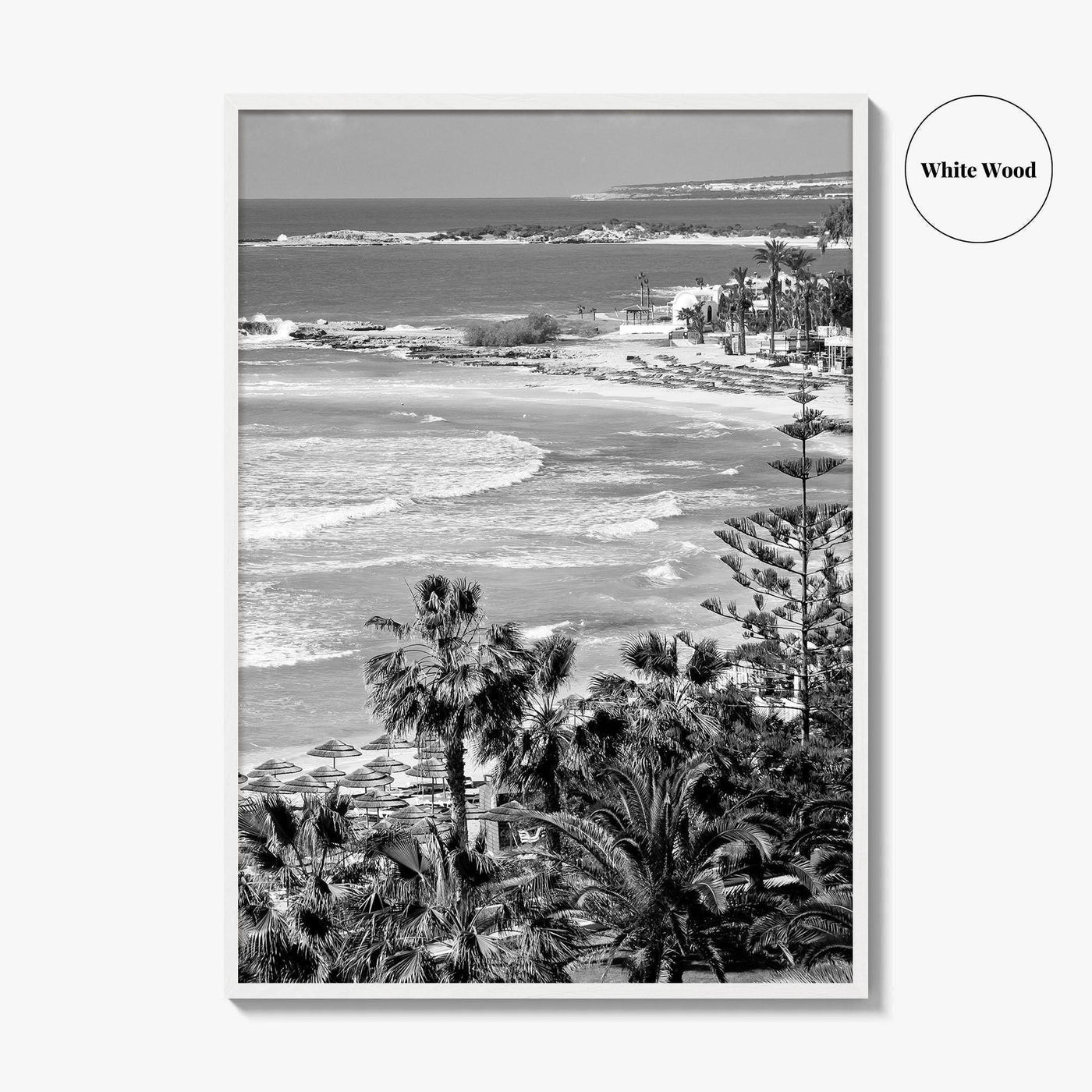 Cyprus Black and White Fine Art Photo Print, Mediterranean Sea Coastline Wall Poster, Europe