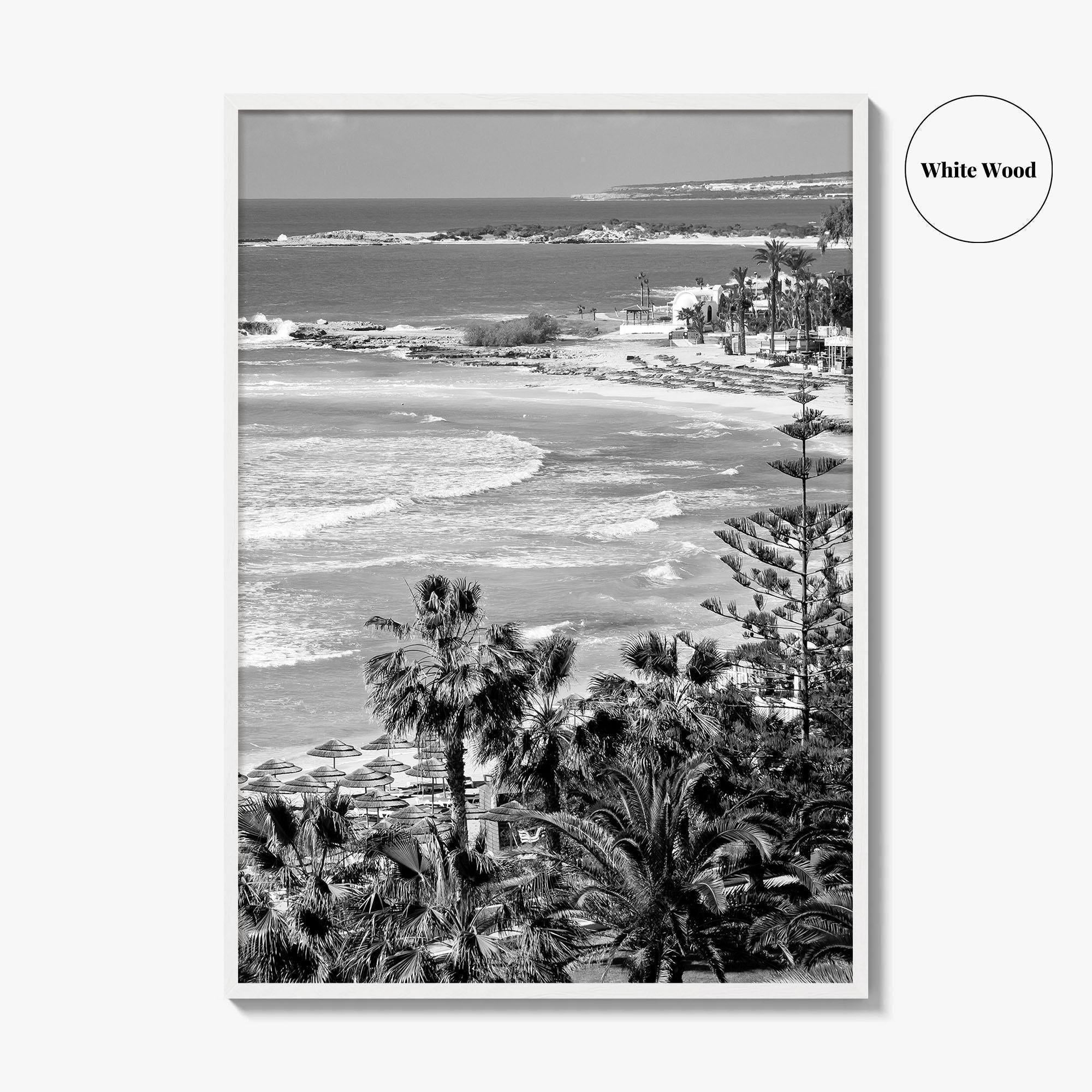 Cyprus Black and White Fine Art Photo Print, Mediterranean Sea Coastline Wall Poster, Europe