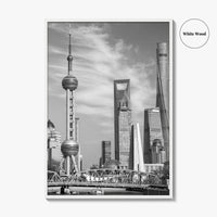 Shanghai Skyline Black and White Fine Art Photo Print, Waibaidu Bridge, China Wall Decor