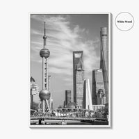 Shanghai Skyline Black and White Fine Art Photo Print, Waibaidu Bridge, China Wall Decor