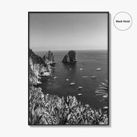 Capri Island Black and White Fine Art Photo Print, Faraglioni Cliffs, Tyrrhenian Sea, Italy
