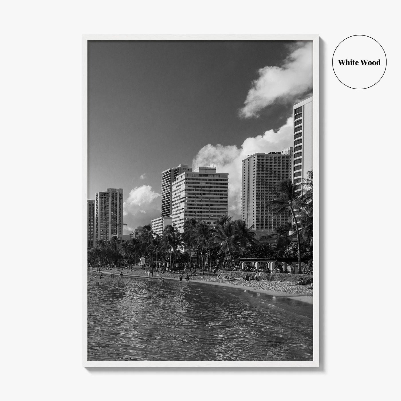 Waikiki Black and White Fine Art Photo Print, Honolulu Oahu Hawaii Poster