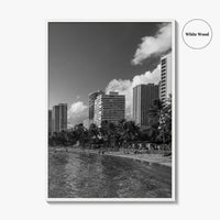 Waikiki Black and White Fine Art Photo Print, Honolulu Oahu Hawaii Poster