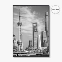 Shanghai Skyline Black and White Fine Art Photo Print, Waibaidu Bridge, China Wall Decor