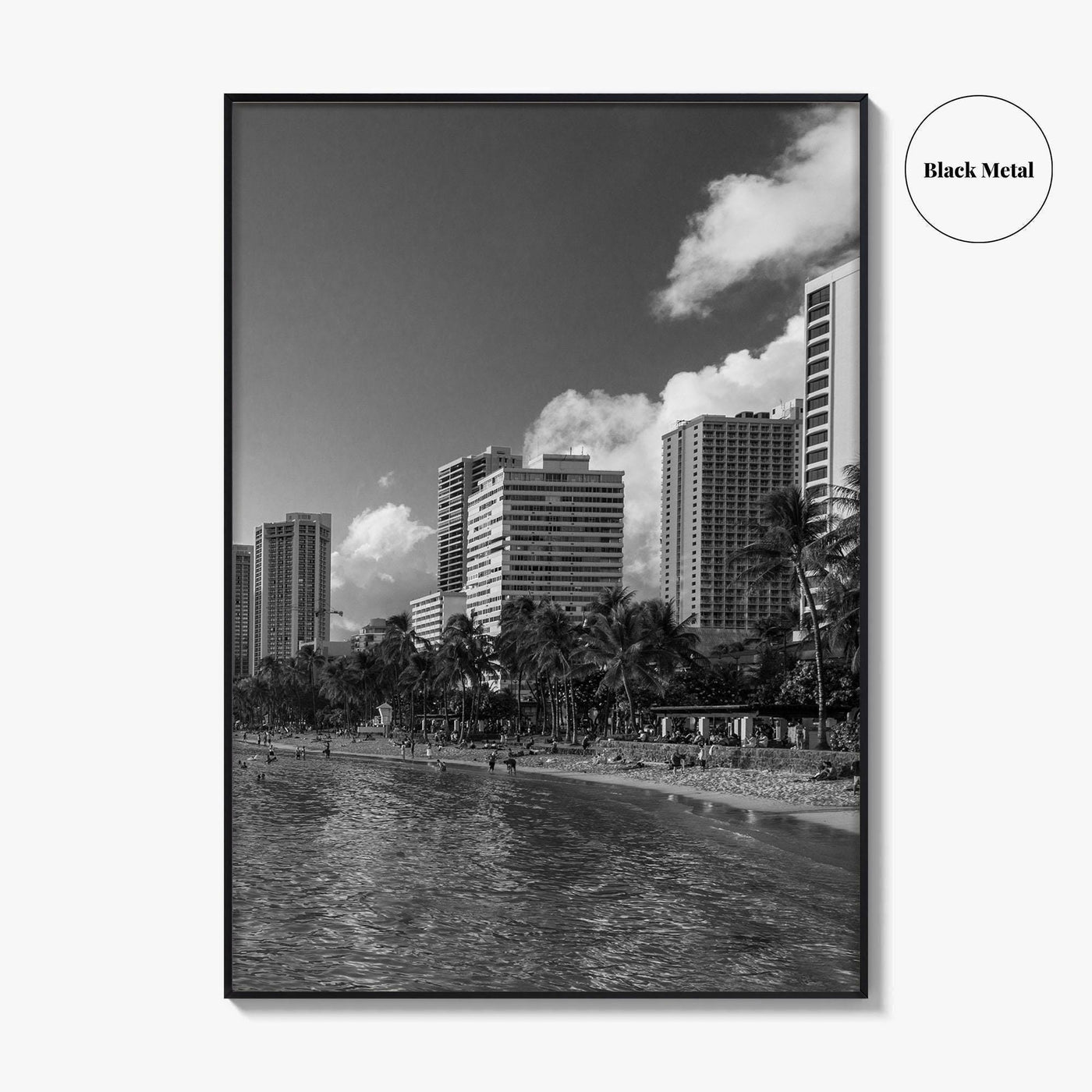 Waikiki Black and White Fine Art Photo Print, Honolulu Oahu Hawaii Poster