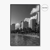 Waikiki Black and White Fine Art Photo Print, Honolulu Oahu Hawaii Poster