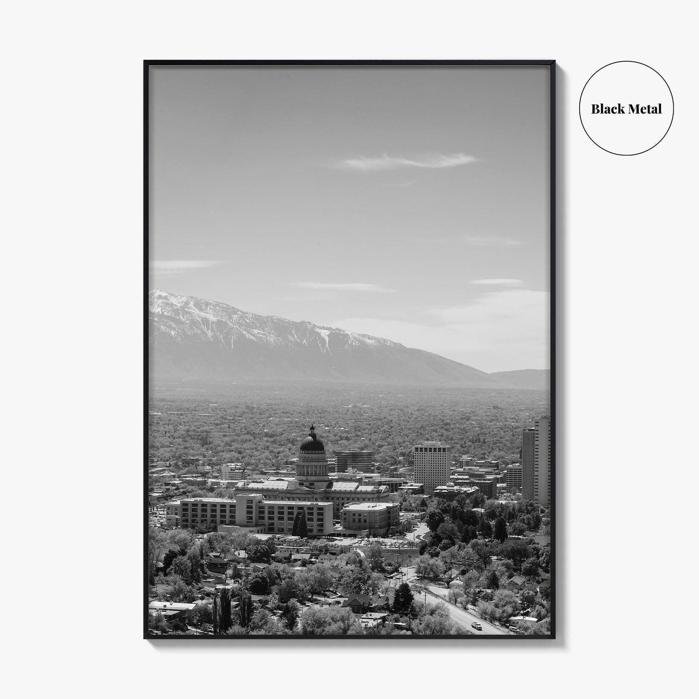 Salt Lake City Skyline Black and White Fine Art Photo Print, Utah Wall Poster