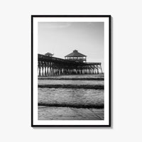 Folly Beach Black and White Fine Art Photo Print, Charleston Pier Poster, South Carolina